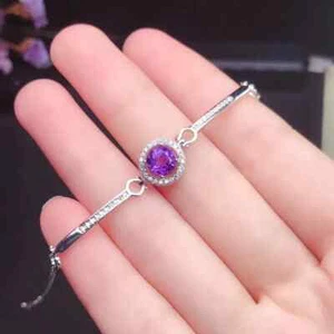 Shiny 2.25TCW Round Cut Amethyst & White Sapphire Classical Chain Women Bracelet - Picture 1 of 9