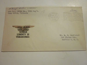 WWII US 1945 CAMP ELLIS ILLINOIS Patriotic CACHET GOD BLESS THE LAND SOLDIER MAI - Picture 1 of 3