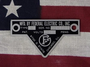 Federal Electric Co. Older Federal Siren Models W / WL Replacement Badge 6 Volt - Picture 1 of 1