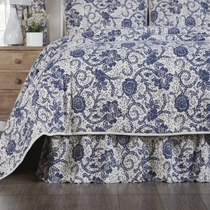 Bed Skirt Dorset Navy Floral Farmhouse 60x80x16 Queen Dust Ruffle VHC Brands - Picture 1 of 6