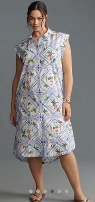 NWT $158 MAEVE Anthropologie XL Lillian Midi Shirt Dress Blue Floral Button Up - Image 1 of 4