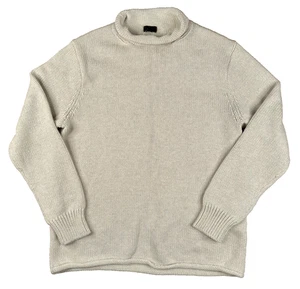 J Crew Sweater Orasman Roll Neck Ribbed Knit Mens M Beige Heavy Wool Fisherman - Picture 1 of 4