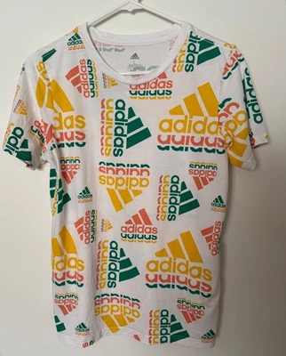 Adidas Mujer Retro Blanco, Verde, Dorado y Naranja Camiseta, Talla Grande Foto 1 de 4
