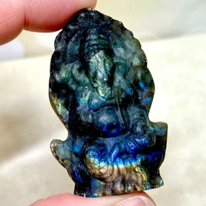 Labradorit Ganesha Kristallschnitzerei - natürlicher Edelstein geschnitzter Cabochon 2 Zoll - Bild 1 von 4
