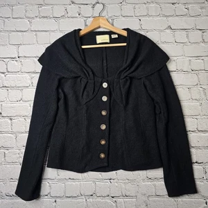 Guinevere 100% Wolle anthrazit schwarz Schalkragen Akzent Cardigan Pullover Gr. L - Bild 1 von 8