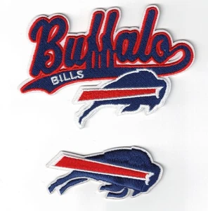 (2) Buffalo Bills Script + Team Logo NFL Embroidered 4in Iron / Sew-On Patch - Picture 1 of 2