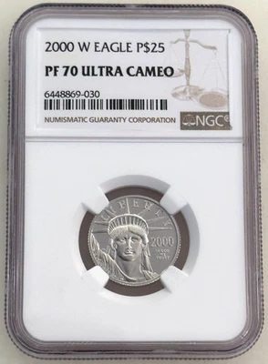 2000-W $25 PLATINUM EAGLE STATUE OF LIBERTY NGC PF70 - 1/4 Ounce - Image 1 of 2