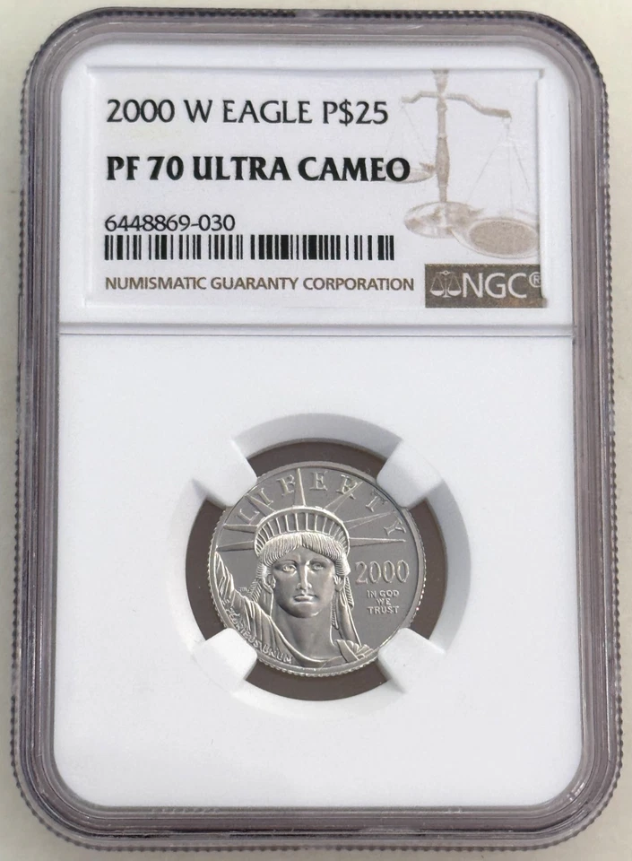 2000-W $25 PLATINUM EAGLE STATUE OF LIBERTY NGC PF70 - 1/4 Ounce - Image 1 of 2