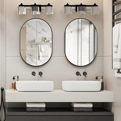 2 Piece Oval Bathroom Mirror Capsule Wall Vanity Mirror, 20"x30" Pill Mirrors... - Image 1 of 4