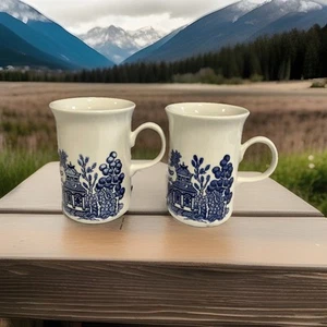 Vintage Blue Willow Coffee Mugs Churchill Made in England Set of 2 - Picture 1 of 10