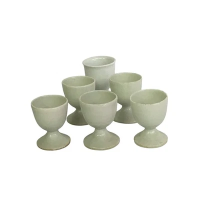 Tazas de huevos de cerámica antiguas de piedra de hierro 6 piezas blancas cocina de granja Foto 1 de 4