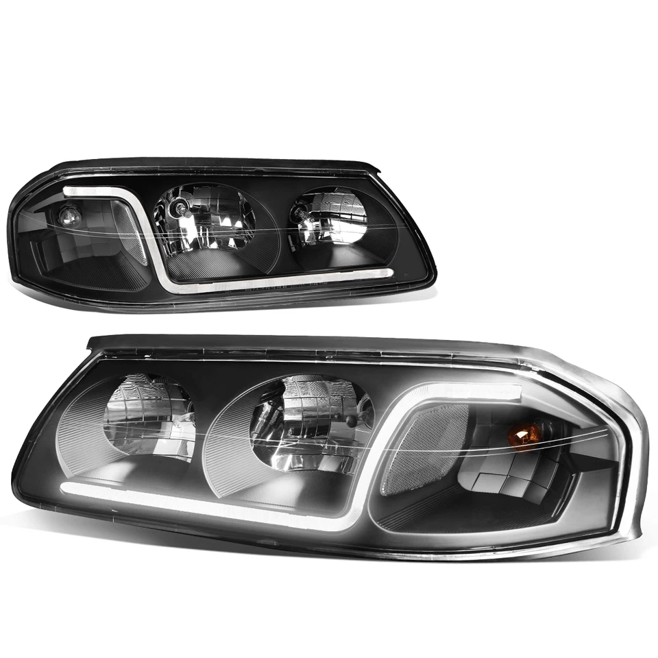 [LED DRL] Fit 2000-2005 Chevy Impala Black Housing Clear Corner Headlight/Lamp - Image 1 of 4