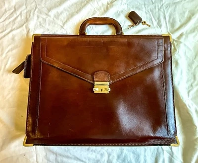 Pasta de couro marrom vintage Brooks Brothers feita na ITÁLIA estojo portfólio - Imagem 1 de 4