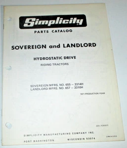 Simplicity Sovereign Landlord 3314H 3310H Riding Tractor Parts Catalog ORIGINAL! - Picture 1 of 3
