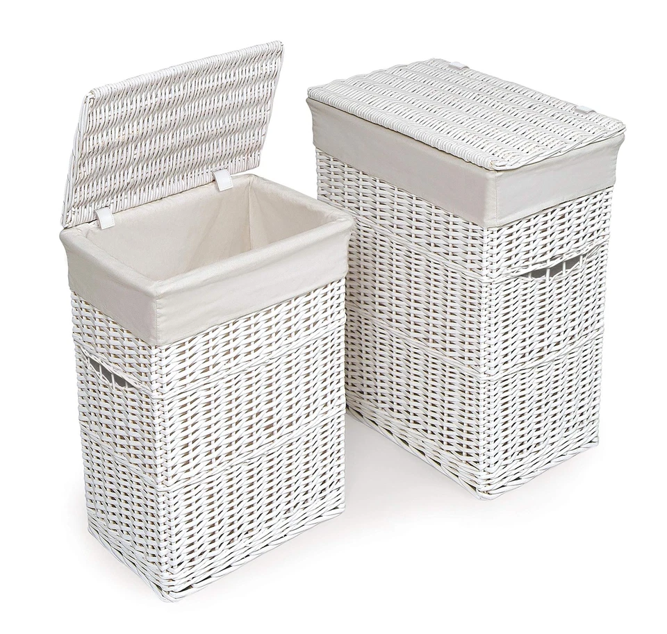 Wicker Nursery Laundry Hampers with Liners and Lid - Set of 2 - White/White - Image 1 of 4
