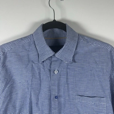Robert Talbott Classic Shirt Men’s L Blue Gingham Check Button Down Linen Blend - Image 1 of 4