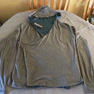 Betabrand Damen 2XL grau/grün Hoodie Wickelpullover Knopf hergestellt in den USA - Bild 1 von 11