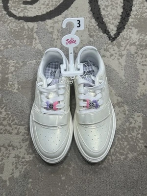 Justice Sport Shiny White W/ Smiley Face On Laces Kids Size 3 Brand New - Image 1 of 4