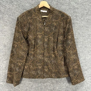 JM Collection Jacket Women M Medium Brown Animal Print Full Zip Long Sleeve - Picture 1 of 7