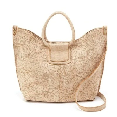 HOBO Sheila Tote Bag Gold Leaf Embroidered Round Handle Top Zip  Crossbody Strap - Image 1 of 4