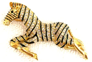 Broche cebra esmalte negro diamantes de imitación transparentes tono dorado, numerado - Imagen 1 de 4