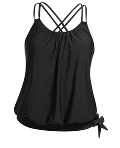 Plus Size Tankini Tops for Women Blouson Tummy Control Swim top 18 Plus Black - Picture 1 of 7