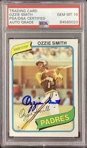Ozzie Smith Signed 1980 Topps #393 Baseball Card SD Padres PSA/DNA Auto Gem 10 - Picture 1 of 2