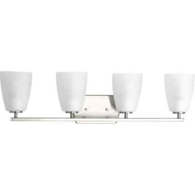 Leap Collection 4-Light Brushed Nickel Etched Glass Modern Vanity Light - Image 1 of 4