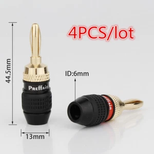 4PCS Gold Plated Banana Plugs Brass Audio HIFI Speaker Cable Jack Connector DIY - Picture 1 of 8