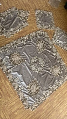 home decor table covers 4 pieces set Velvet Tablecloth  embroidery - Image 1 of 4