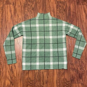 Jones New York Womens Sweater Green Size S Mock Neck Plaid Stretch Cozy Preppy - Picture 1 of 14
