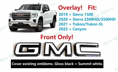 SUPERPOSICIÓN Delantero Negro Blanco GMC Emblema Sierra 1500 2500HD 3500HD Canyon Yukon XL Foto 1 de 4