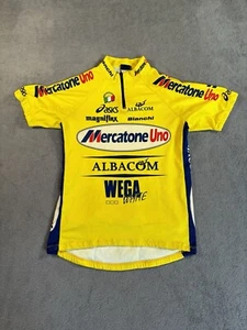 VINTAGE ASICS MERCATONE UNO Cycling Jersey Large Yellow Albacom WEGA White - Picture 1 of 16