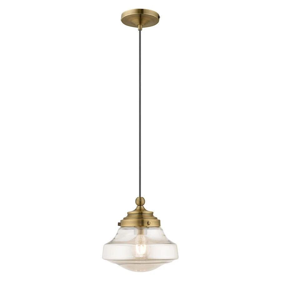 Livex Art Glass 1 Light Small Mini Pendant, Antique Brass - 41223-01 - Image 1 of 1