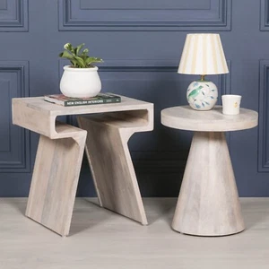 Modern Blanche Mango Wooden Nesting Occasional Side Tables Set - Picture 1 of 15