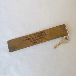 Vintage Motel Hotel De France Edinburgh Hotel Metal Brass Room Key Fob Keychain - Picture 1 of 6