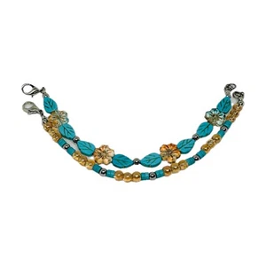 Handmade Trendy Boho Turquoise & Glass Beaded Summer Bracelet Set Of 2 - Picture 1 of 6