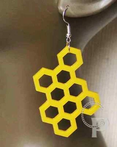 Hermosos Pendientes Acrílico Corte Láser Panal Amarillo Único Divertido Grande - Imagen 1 de 5