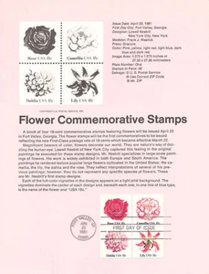 #8106 18c Flowers Stamps (4) - Scott #1876-79 USPS Souvenir Page - Picture 1 of 1