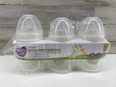 New PARENT'S CHOICE 3 Pack 5 oz Wide Neck Bottles Breast To Bottle Transition - Image 1 of 4