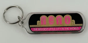 Vintage RENO Acrylic Keychain Pink Gold Black Ring Fob Collectible Souvenir - Picture 1 of 5