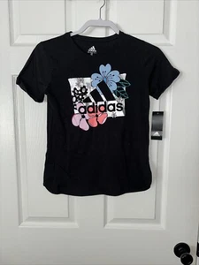 Adidas Girls Sz. 14 Front Design Black Tee. New W/ Tag. Retail $25 - Picture 1 of 4