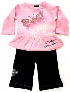 Harley Davidson® Kids Baby Newborn Girls Butterflies Shirt & Pants 2 Piece Set - Picture 1 of 5