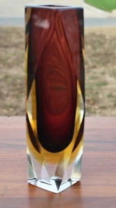 1960s Mandruzzato Murano Sommerso Purple & Gold & Clear Faceted Glass Vase 6 3/8 - Picture 1 of 6