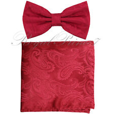 New Men Red BUTTERFLY Bow tie And Pocket Square Handkerchief Set Wedding