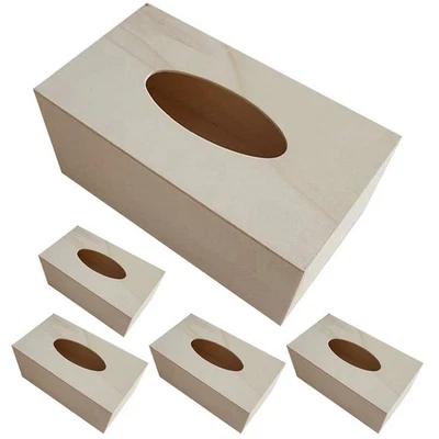  5 pezzi scatola di legno vuota porta tovaglioli in legno Crafting Tissue Box scatola di tessuto in legno - Immagine 1 di 4
