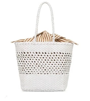 Bolso de Mano Loeffler Randall Maya de Cuero Tejido Nuevo con Etiquetas $450 Forro de Tela a Rayas Extraíble Foto 1 de 4