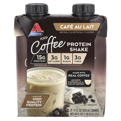 Batido de proteína de café helado, café au lait, 4 batidos, 11 fl oz (325 ml) cada uno Foto 1 de 3
