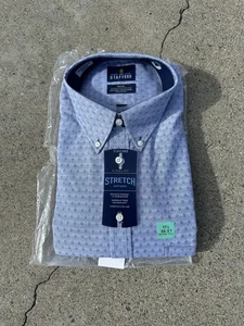 Camicia elegante Oxford da viaggio Stafford senza rughe uomo 17-1/2 (36-37) X-Tall nuova con etichette - Foto 1 di 3
