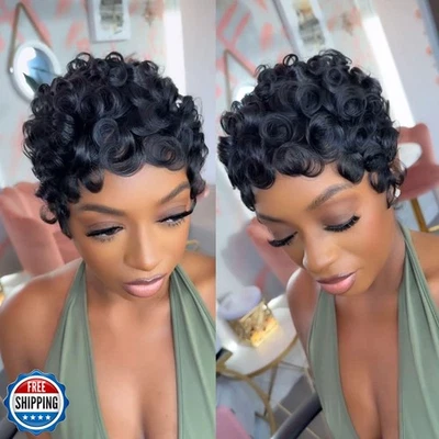 VRZ Pixie Cut Wigs for Black Women Brazilian Curly Pixie Cut Wig Human Hair G - Image 1 of 4